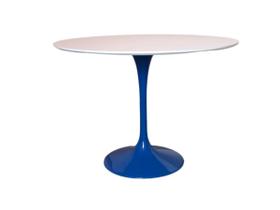 Mesa de Jantar Saarinen Redonda 120 cm Tampo Laca Branca Base Azul Mesa de Jantar Saarinen Redonda 120 cm Tampo Laca Branca Base Azul