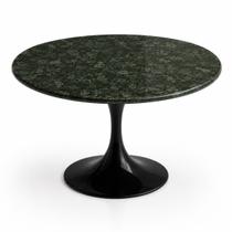 Mesa de Jantar Saarinen Redonda 150 cm Tampo Mármore Verde Guatemala Base Laca Preta Mesa de Jantar Saarinen Redonda 150 cm Tampo Mármore Verde Guatemala Base Laca Preta