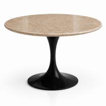Mesa de Jantar Saarinen Redondo 150 cm Tampo Mármore Travertino Base Laca Preta Mesa de Jantar Saarinen Redondo 150 cm Tampo Mármore Travertino Base Laca Preta