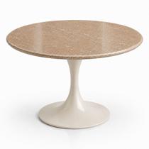 Mesa de Jantar Saarinen Redondo 160 cm Tampo Mármore Travertino Base Laca Off White Mesa de Jantar Saarinen Redondo 160 cm Tampo Mármore Travertino Base Laca Off White