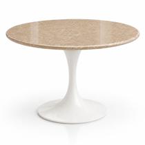 Mesa de Jantar Saarinen Redondo 80 cm Tampo Mármore Travertino Base Laca Branca