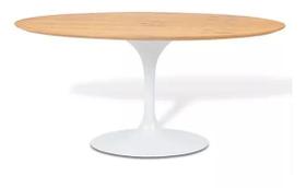 Mesa de jantar saarinen tulipa branca, tampo amadeirado