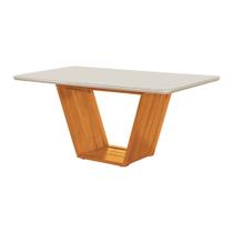 Mesa De Jantar Safira Tampo 1,60x90 MDF/Vidro Para 6 Lugares Pés Madeira Maciça Mel/OffWhite Mesa De Jantar Safira Tampo 1,60x90 MDF/Vidro Para 6 Lugares Pés Madeira Maciça Mel/OffWhite
