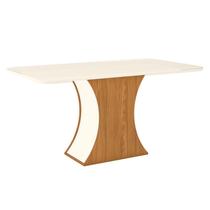 Mesa de Jantar Selena 160 cm Tampo Arredondado com Vidro Nature Off White Henn Mesa de Jantar Selena 160 cm Tampo Arredondado com Vidro Nature Off White Henn