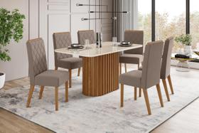 Mesa de Jantar Solana 160 C. Vidro 6 Cad. Nina Amendoa - Henn