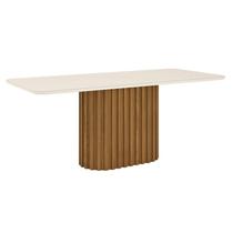 Mesa de Jantar Solana 200 cm Canto Arredondado com Vidro Nature Off White - Henn