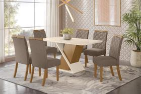 Mesa de Jantar Solus 160 C. Vidro 6 Cad. Bella Amendoa - Henn