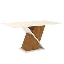 Mesa de Jantar Solus 160 cm Tampo Reto com Vidro Nature Off White Henn