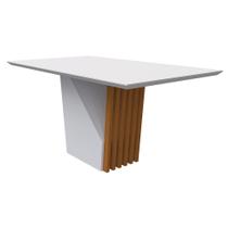 Mesa de Jantar Tampo com Vidro Lita 160 cm Off White Base Ypê N02 - D'Rossi Mesa de Jantar Tampo com Vidro Lita 160 cm Off White Base Ypê N02 - D'Rossi