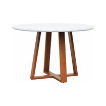 Mesa de Jantar Tampo com Vidro Madri Madeira Maciça - Amêndoa Tampo Ø120cm Branco/Vidro Off-White Mesa de Jantar Tampo com Vidro Madri Madeira Maciça - Amêndoa Tampo Ø120cm Branco/Vidro Off-White