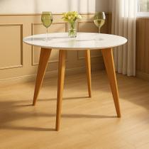 Mesa de Jantar Tampo com Vidro Redonda 90x90cm Slim Bege Mesa de Jantar Tampo com Vidro Redonda 90x90cm Slim Bege