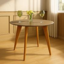 Mesa de Jantar Tampo com Vidro Redonda 90x90cm Slim Marrom/Fendi Mesa de Jantar Tampo com Vidro Redonda 90x90cm Slim Marrom/Fendi