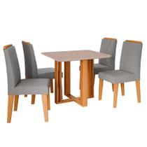 Mesa de Jantar Tampo de MDF/Vidro Off White Flora Quadrada e 4 Cadeiras Nicole Nature/Linho Grafite