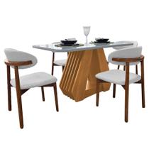 Mesa de Jantar Tampo de Vidro 130 e 4 Cadeiras Madeira Linho Cru Mesa de Jantar Tampo de Vidro 130 e 4 Cadeiras Madeira Linho Cru