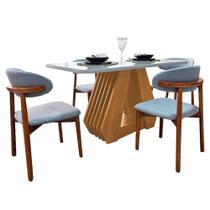 Mesa de Jantar Tampo de Vidro 130 e 4 Cadeiras Madeira Linho Grafite Mesa de Jantar Tampo de Vidro 130 e 4 Cadeiras Madeira Linho Grafite