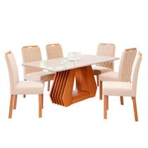 Mesa de Jantar Tampo de Vidro Off White Agata 1,80 e 6 Cadeiras Paola WOOD Cinamomo/Madeira/Nude Mesa de Jantar Tampo de Vidro Off White Agata 1,80 e 6 Cadeiras Paola WOOD Cinamomo/Madeira/Nude