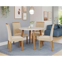 Mesa de Jantar Tampo de Vidro Off White Dani Vidro 1,09 e 4 Cadeiras Fernanda Madeira/Nude Mesa de Jantar Tampo de Vidro Off White Dani Vidro 1,09 e 4 Cadeiras Fernanda Madeira/Nude