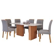 Mesa de Jantar Tampo de Vidro Off White Ester 1,80 e 6 Cadeiras Juliana WOOD Cinamomo/Madeira/Linho Grafite Mesa de Jantar Tampo de Vidro Off White Ester 1,80 e 6 Cadeiras Juliana WOOD Cinamomo/Madeira/Linho Grafite
