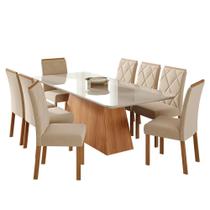 Mesa de Jantar Tampo de Vidro Off White Helena 2,10 e 8 Cadeiras Fernanda Cinamomo/Off White/Madeira/Nude Mesa de Jantar Tampo de Vidro Off White Helena 2,10 e 8 Cadeiras Fernanda Cinamomo/Off White/Madeira/Nude