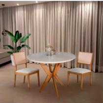 Mesa de Jantar Tampo e Vidro Redondo 80cm Base Estrela Mel Tampo Off **somente a Mesa** Mesa de Jantar Tampo e Vidro Redondo 80cm Base Estrela Mel Tampo Off **somente a Mesa**