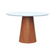 Mesa de Jantar Tampo em Vidro Base Cone Laminado Cinamomo Amêndoa Tampo Ø120cm Branco/Vidro Off-White