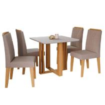 Mesa de Jantar Tampo MDF Off White Flora Quadrada e 4 Cadeiras Nicole Nature Linho Bege