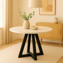 Mesa de Jantar Tampo Mdf/vidro Redonda para 4 Lugares Pés Madeira Maciça Pérola - Preto/off White