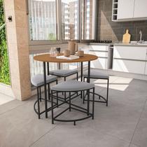 Mesa de Jantar Tampo Mdp Redondo 4 Bancos Estofados Crome Industrial Mesa de Jantar Tampo Mdp Redondo 4 Bancos Estofados Crome Industrial