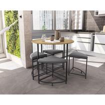 Mesa de Jantar Tampo MDP Redondo 4 Bancos Estofados