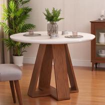 Mesa de Jantar Tampo Redondo Chanfrado Curvo Mad/Vid 103cm Kiara Freijó Off White- MABE MAGAZINE