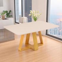 Mesa de Jantar Tampo Retangular Chanfrado Curvo Ângulo 30 Mad/Vid 160 x 90cm Kiara Cedro Bali Off White- MABE MAGAZINE