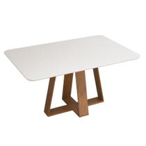 Mesa De Jantar Tampo Retangular Chanfrado Curvo ângulo 30 Mad/vid 160 X 90cm Kiara Freijó Off White- Mabe Magazine