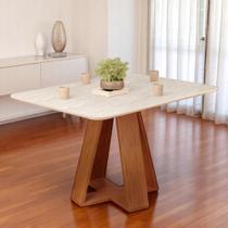 Mesa de Jantar Tampo Retangular Chanfrado Curvo Mad/Vid 120 x 90cm Kiara Freijó Quartzo- MABE MAGAZINE