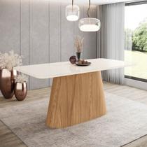 Mesa de Jantar Tampo Vidro 180cm 6 Lugares Canto Curvo Melina Nature/Off White H02 - D Rossi Mesa de Jantar Tampo Vidro 180cm 6 Lugares Canto Curvo Melina Nature/Off White H02 - D Rossi