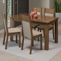 Mesa de Jantar Tampo Vidro 4 Cadeiras Rustic-crema-bege