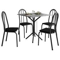 Mesa de Jantar Thais 70x70 cm com Granito Ocre Itabira com 4 Cadeiras 050 Preto Artefamol Mesa de Jantar Thais 70x70 cm com Granito Ocre Itabira com 4 Cadeiras 050 Preto Artefamol