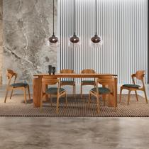 Mesa de Jantar Tokyo Tampo 180cm Madeira Laminado com 6 Cadeiras Celeste Gold