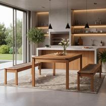 Mesa de Jantar Trammare C07 6 Lugares Tampo em MDF com Bancos Corda Náutica Rami 180cm Lyam Decor