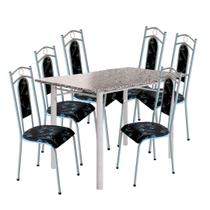 Mesa de jantar Tubular Bahia Retangular de 145x75 com 6 cadeiras pedra Granito - SerraTubos