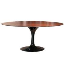Mesa de Jantar Tulipa Saarinen Oval 137x90 cm Tampo Imbuia Base Preta