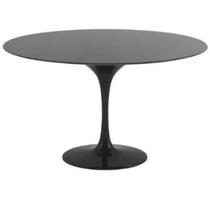 Mesa de Jantar Tulipa Saarinen Redonda 120 cm Tampo Laca Preta + Vidro Base Preta
