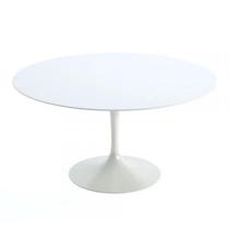 Mesa de Jantar Tulipa Saarinen Redonda 120 cm Tampo Laca + Vidro Branca Base Branca