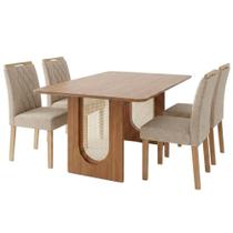 Mesa de Jantar Valentina 4 Lugares Tampo MDF Cadeiras Estofadas Linho Bege Milani Movelaria Mesa de Jantar Valentina 4 Lugares Tampo MDF Cadeiras Estofadas Linho Bege Milani Movelaria