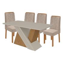 Mesa de Jantar Venus 170 cm Amêndoa Clean Off White com 4 Cadeiras Astrid Linho Rinzai Bege Amendoa Clean Lopas