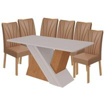 Mesa de Jantar Venus 170 cm Amêndoa Clean Off White com 6 Cadeiras Apogeu Caramelo Amêndoa Clean Lopas