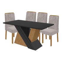 Mesa de Jantar Venus 170 cm Amêndoa Clean Preto com 4 Cadeiras Astrid Linho Rústico Amendoa Clean Lopas Mesa de Jantar Venus 170 cm Amêndoa Clean Preto com 4 Cadeiras Astrid Linho Rústico Amendoa Clean Lopas