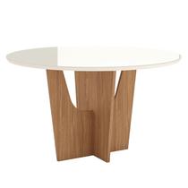 Mesa de Jantar Vértice 140 cm Redondo com Vidro Nature Off White Henn Mesa de Jantar Vértice 140 cm Redondo com Vidro Nature Off White Henn