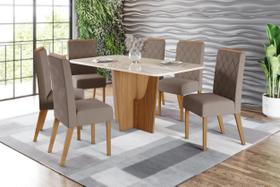 Mesa de Jantar Vertice 160 C. Vidro 6 Cad. Nina Amendoa - Henn Mesa de Jantar Vertice 160 C. Vidro 6 Cad. Nina Amendoa - Henn