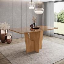 Mesa de Jantar Vértice 160 cm Ambiente Canto Arredondado com Vidro Nature Henn Mesa de Jantar Vértice 160 cm Ambiente Canto Arredondado com Vidro Nature Henn