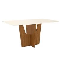 Mesa de Jantar Vértice 160 cm Tampo Reto com Vidro Nature Off White Henn